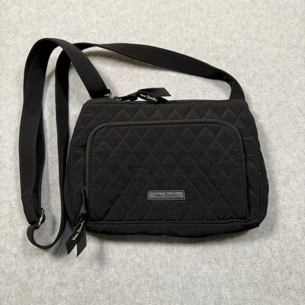 Vera Bradley Black Quilted RFID Crossbody Bag with Floral Lining Rose Pattern